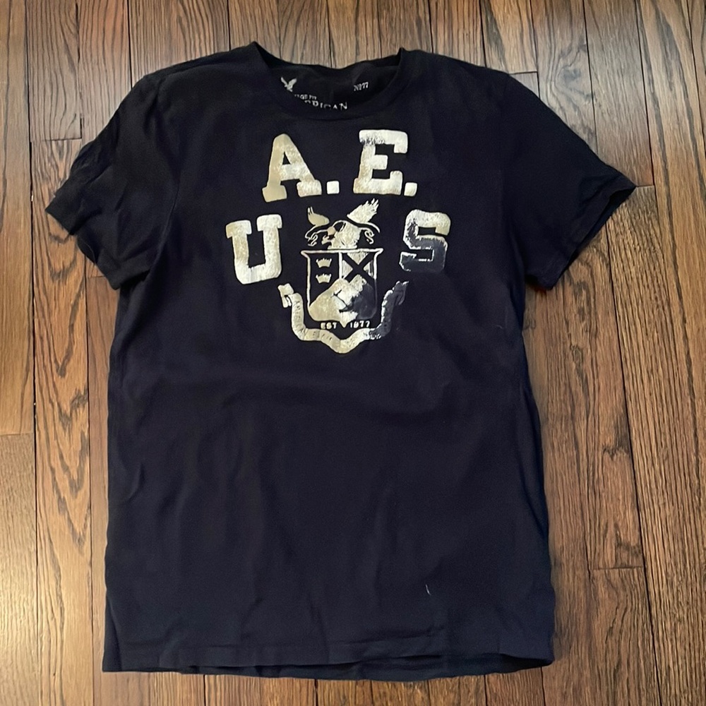 Navy Distressed Logo American Eagle Tee